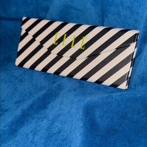 NEW Elle Striped Black and White glasses case collapsible flat like a pancake